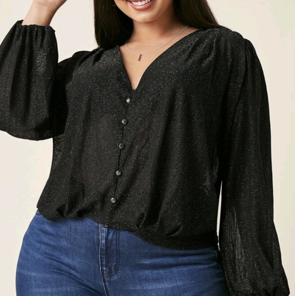 Black Shimmer Glitter Blouse *Last Chance*